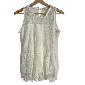 💕 Paper & Tee Elegant Cream Lace Detail Sleeveless Top Size Small
